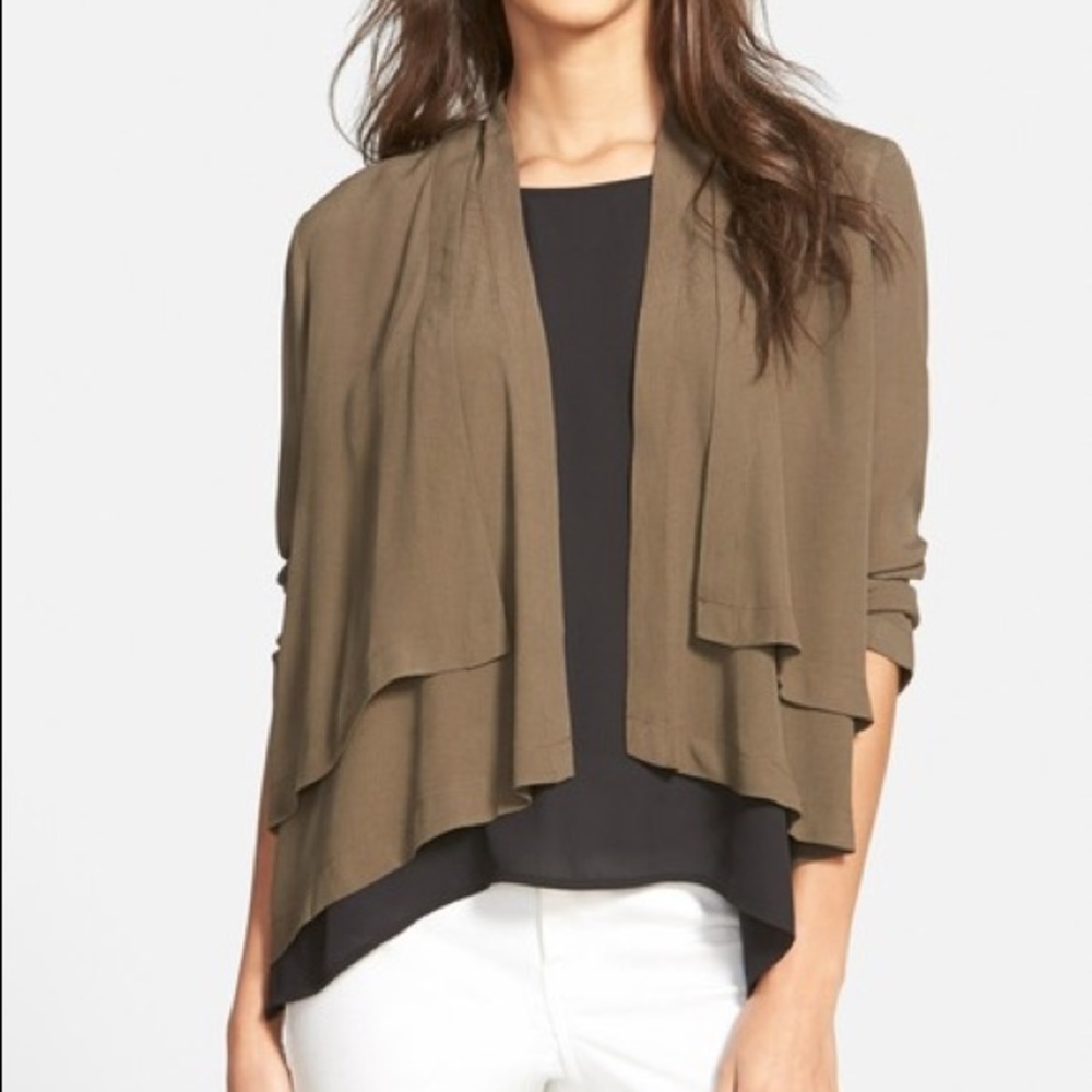 NWT ASTR Open Front Draped Jacket Cardigan Casual Blazer in Olive